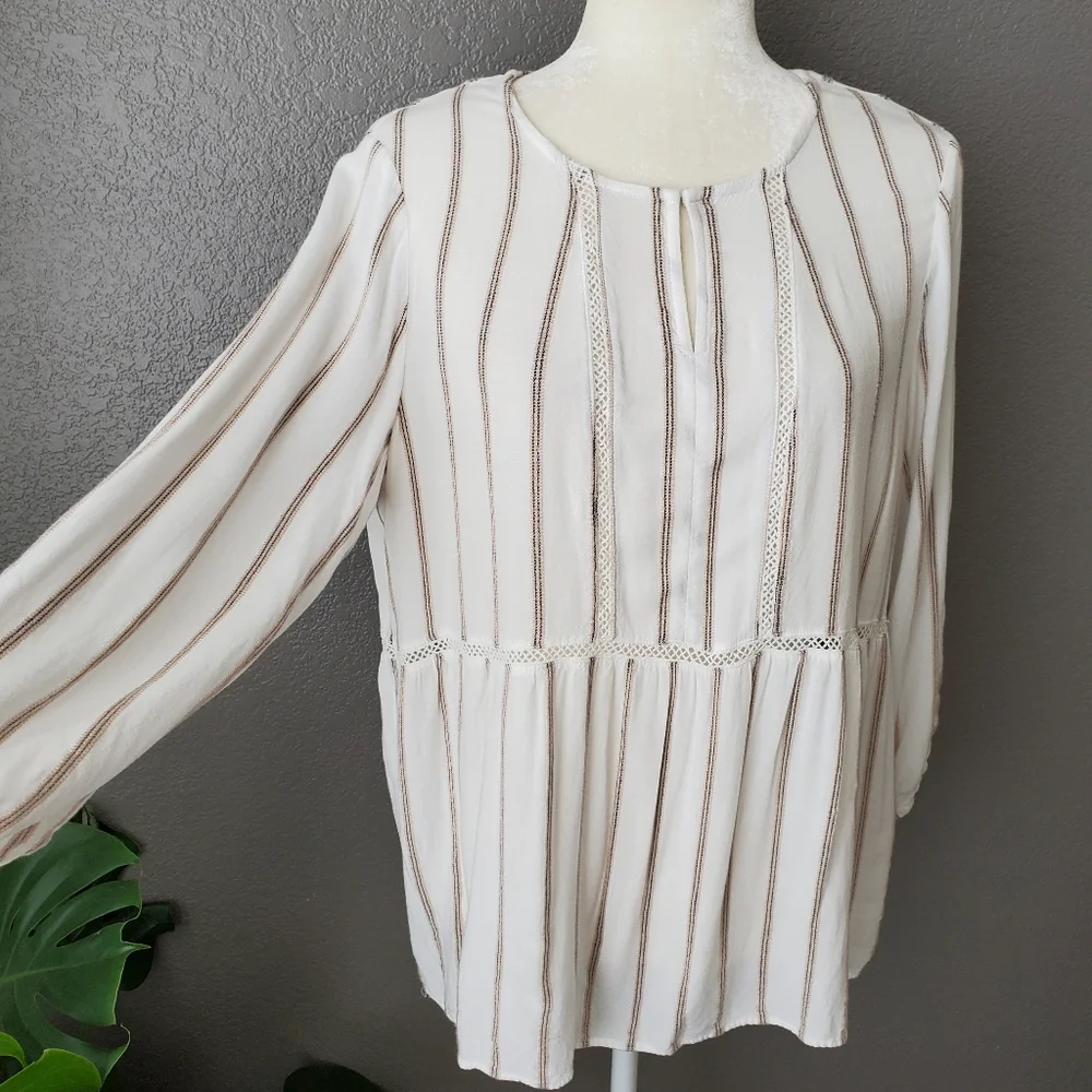 Marshalls blouse, size L, cream & brown - Picture 2 of 3